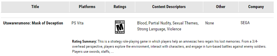 칭송받는 자: 거짓의 가면, ESRB 심의 통과_1.png