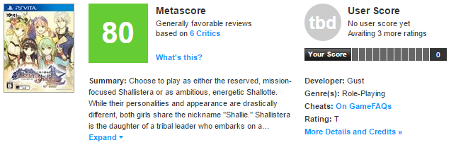 샤리의 아틀리에 플러스 메타크리틱 등재_1.png