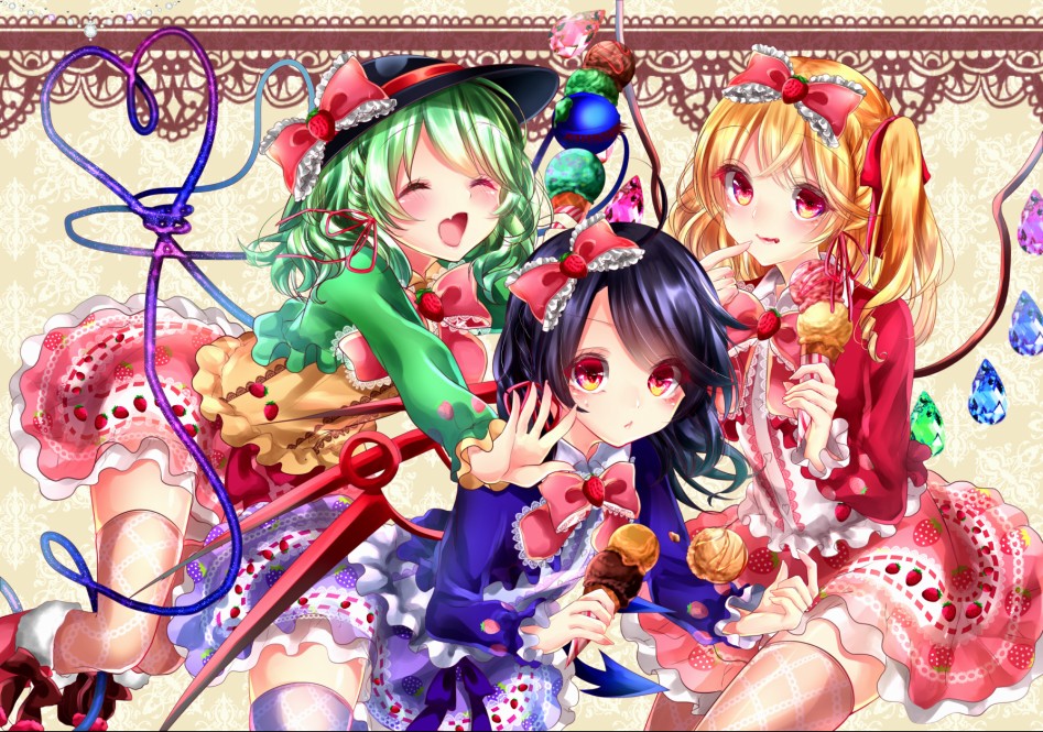 flandre scarlet, houjuu nue, and komeiji koishi (touhou) drawn by shanghai bisu - 4f0a38ccc525b08804ed37d68d4587f0.png