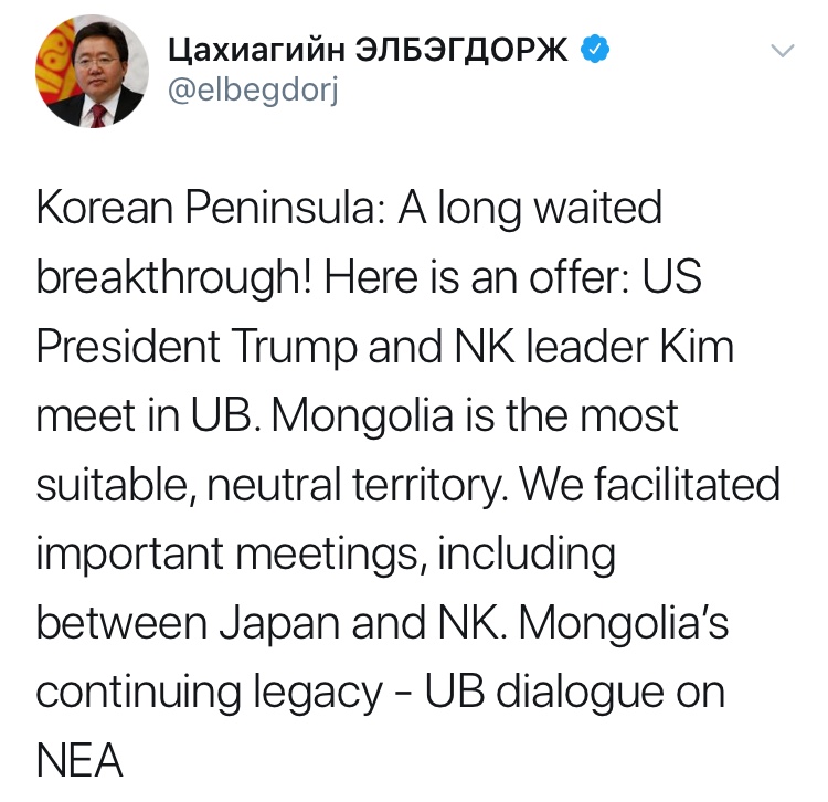북미대화 몽골에서 해야 한다는 몽골 전 대통령_1.jpeg