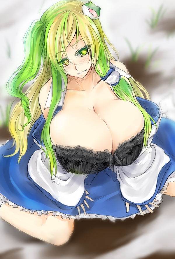 gelbooru.com 1853729 1girl blonde_hair breasts cleavage female green_eyes green_hair hair_ornament huge_breasts sample.jpeg