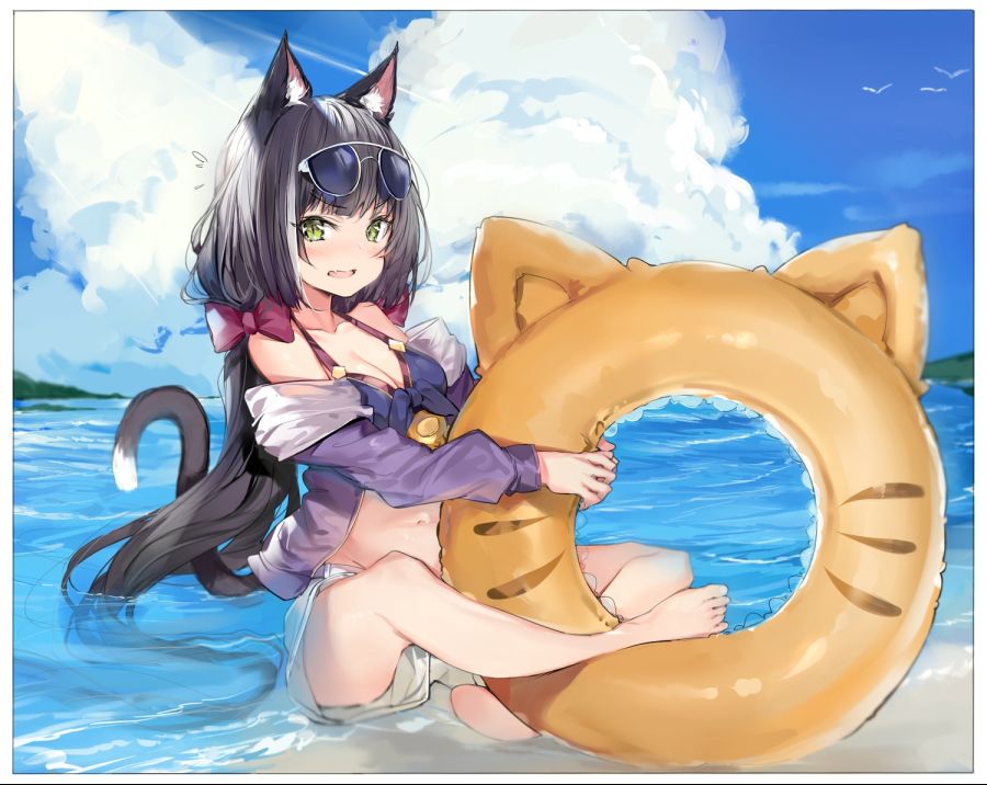 yande.re 554920 sample animal_ears bikini_top cleavage kyaru megane open_shirt princess_connect!_re dive silver_(chenwen) tail wet.jpg