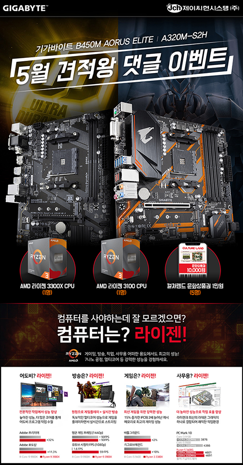 제이씨현시스템주 기가바이트 AMD 메인보드 5월 견적왕 이벤트 개최