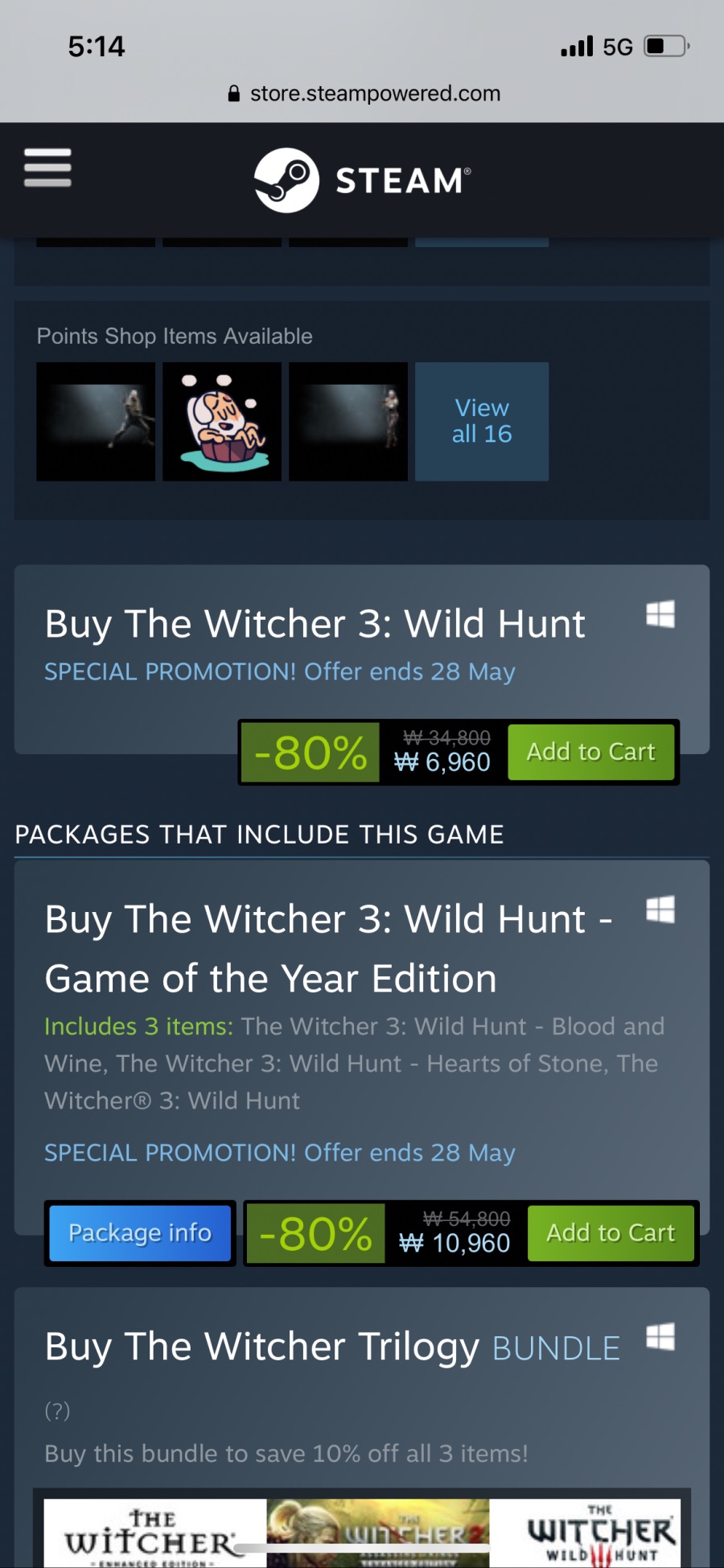 스팀 더 위처 3 고티 80 10960원