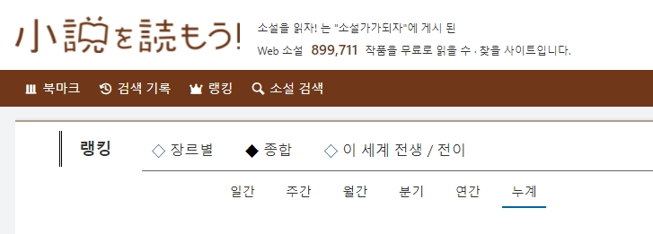2021년 이번달 08월 기준 일본 소설가가 되자 사이트 누적 랭킹 TOP 20_1.png