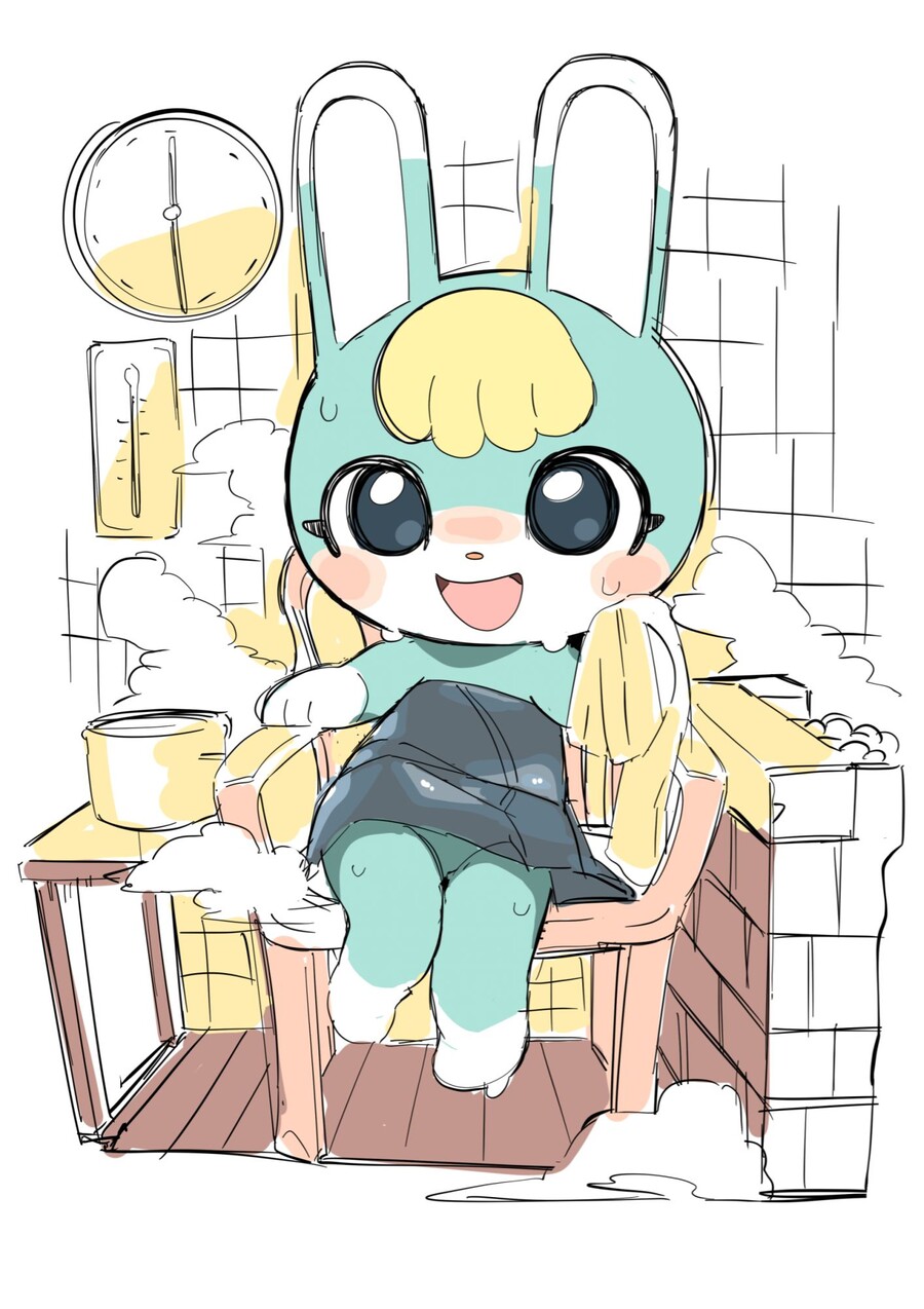 모동숲 사우나 중인 미첼
