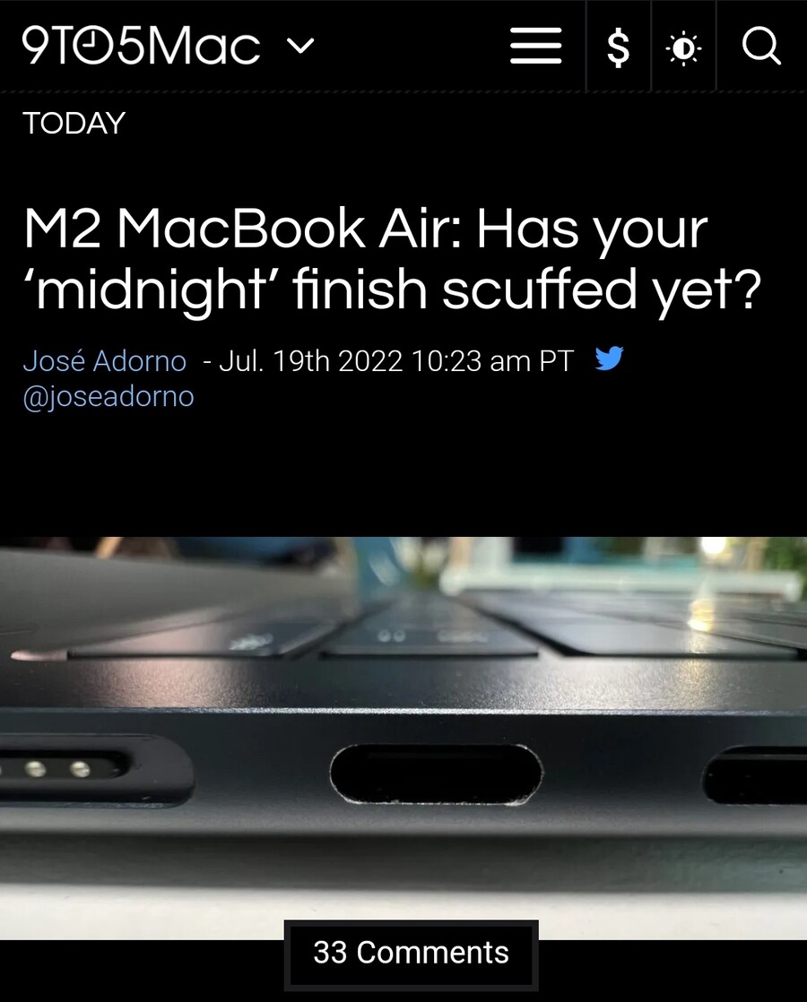 애플 신형 M2 맥북에어 미드나이트 모델 도장 까짐 이슈_1.jpg