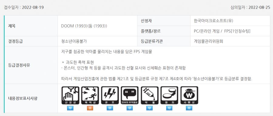 한국 MS, 펜티먼트 / 둠 / 둠 3 / 둠 (1993) 금일 국내 심의 통과_4.png