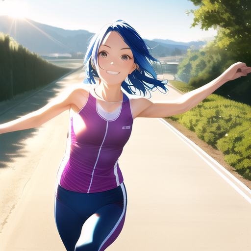 a running girl, realistic, masterpiece, sunshine, a fine view, a precise background, smile, blue hair s-3466038622 (0.7, 0.5).png