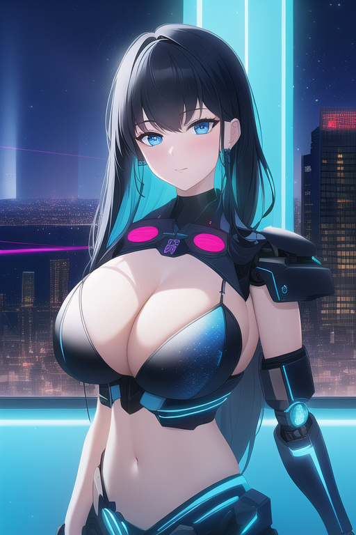 blue archive(style), {light rayer}, ((blue light particles)), 1girl, {detailed}, high resolution illustration, lustrous skin, colorful, blue eyes, black hair, large breast, cyborg, s-3053345061.png