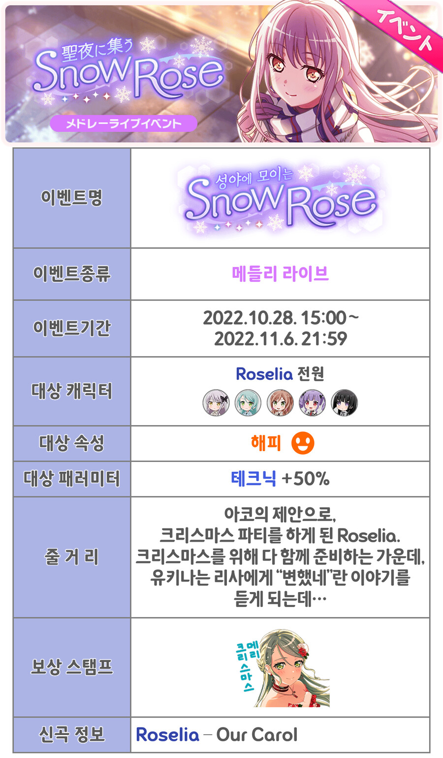 [한도리] 성야에 모이는 Snow Rose 보상/픽업/드림페스/신곡 정보_1.png