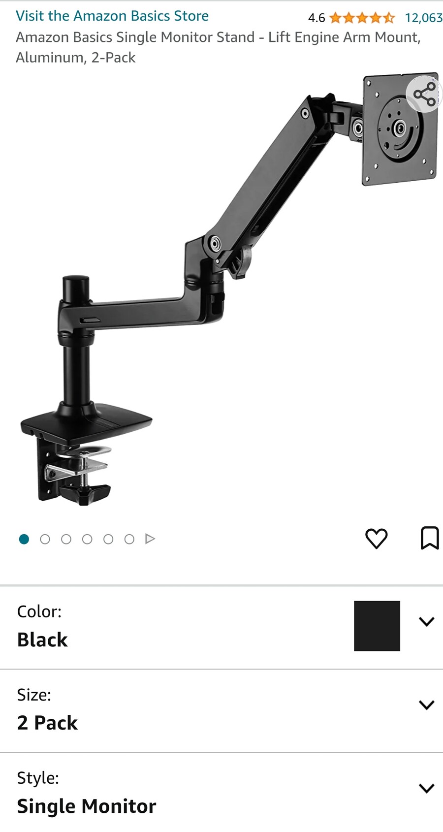 Amazon아마존 베이직 싱글 모니터암 2팩 86832572