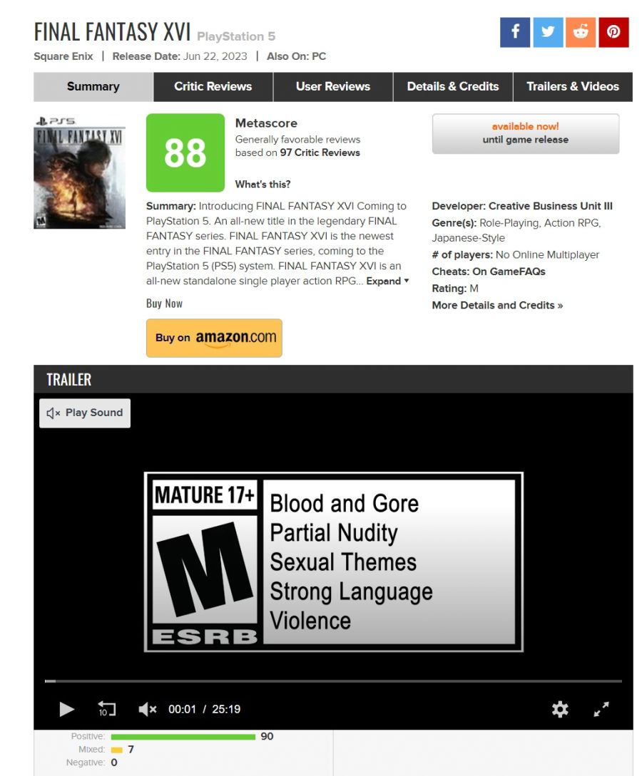 FF16 메타크리틱 리뷰 90개, 오픈크리틱 리뷰 60개 돌파_1.jpg