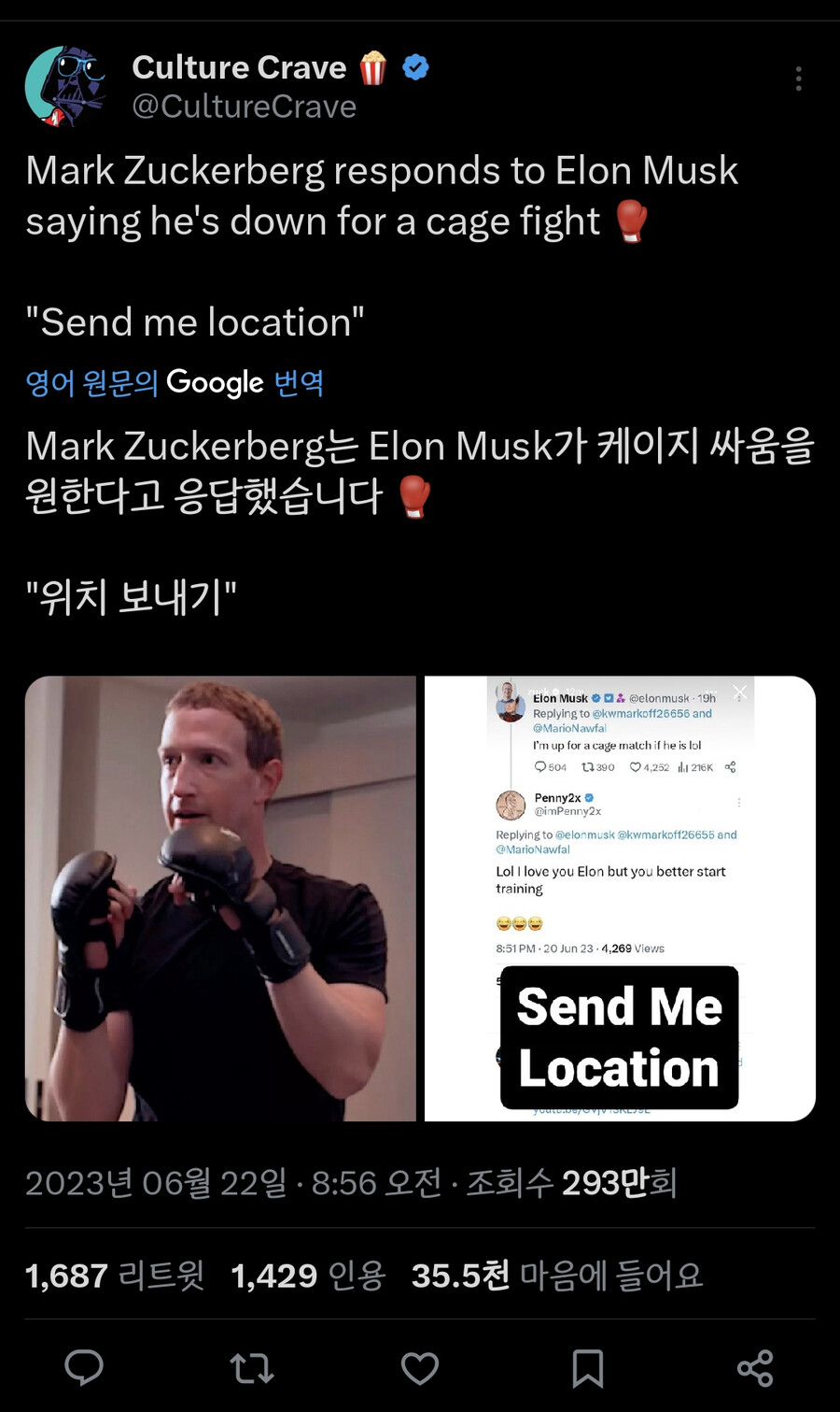 일론 머스크에게 한 판 붙자고 말한 마크 저커버그