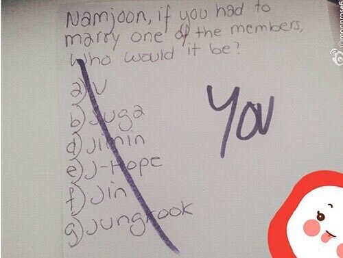 BTS) 만약 멤버들중 하나와 결혼해야 한다면 누구와 하겠냐는 질문을 받은 남준_1.jpg