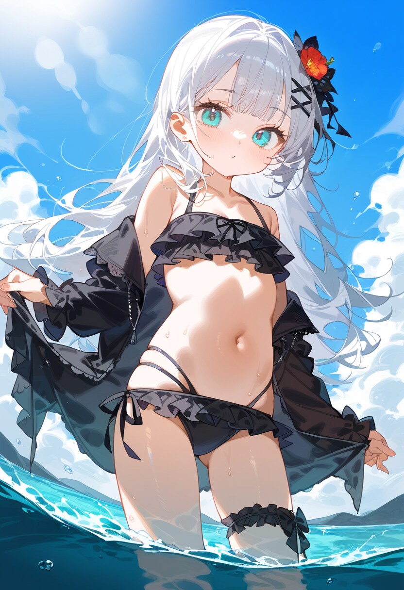 AI) 오후의 프릴 수영복 은발 미소녀_6.png