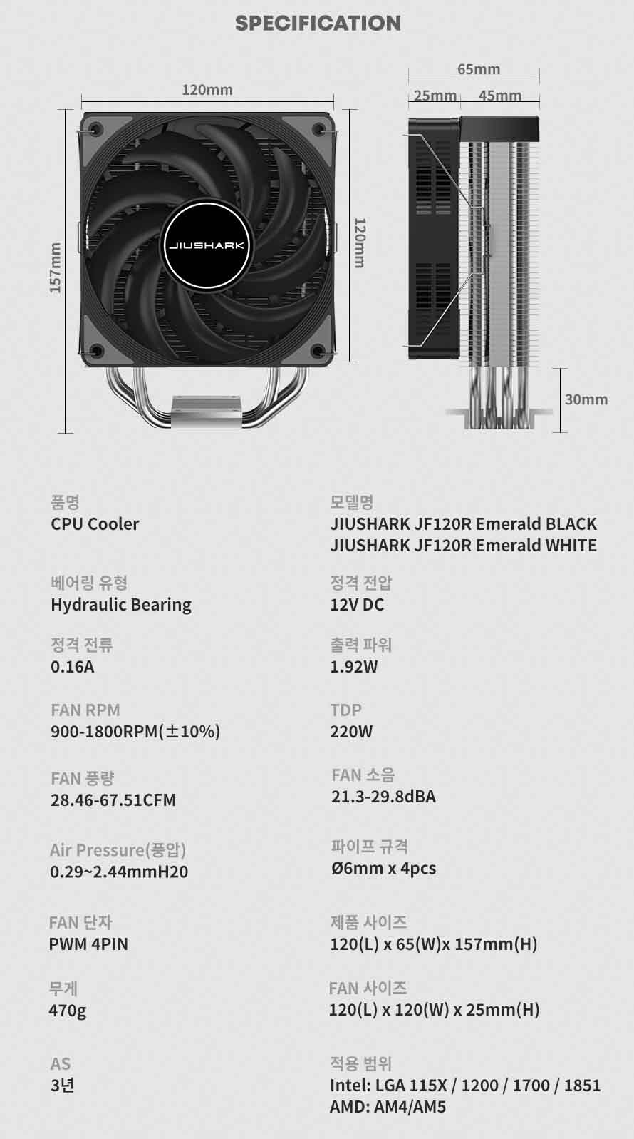 CPU 공랭쿨러 JIUSHARK JF120R Emerald ARGB 화이트_3.jpg