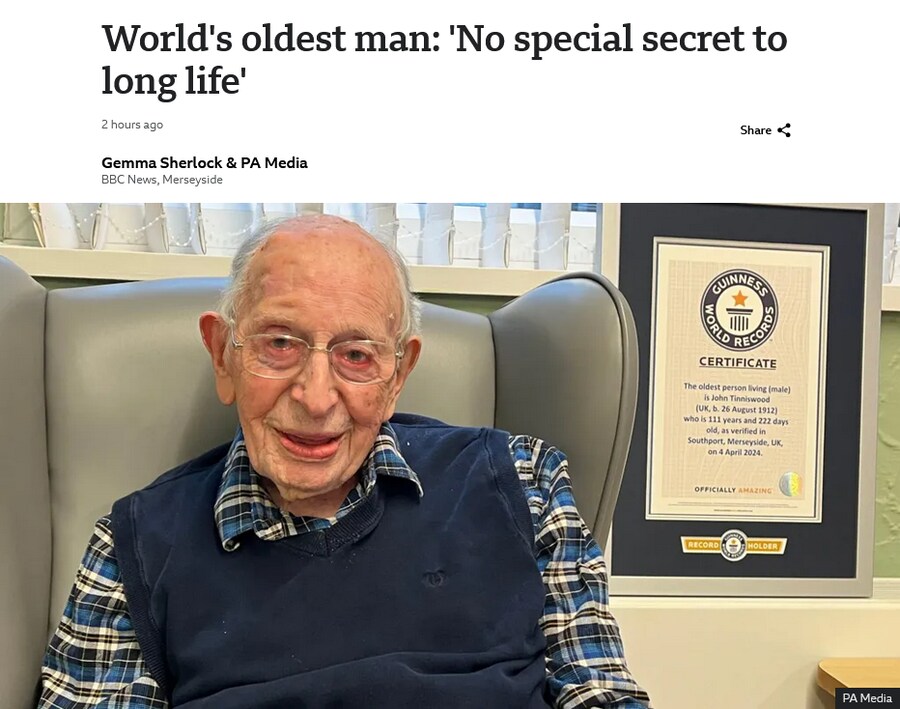 세계 최장수 할아버지가 밝히는 장수의 비결 "몰라"_1.png