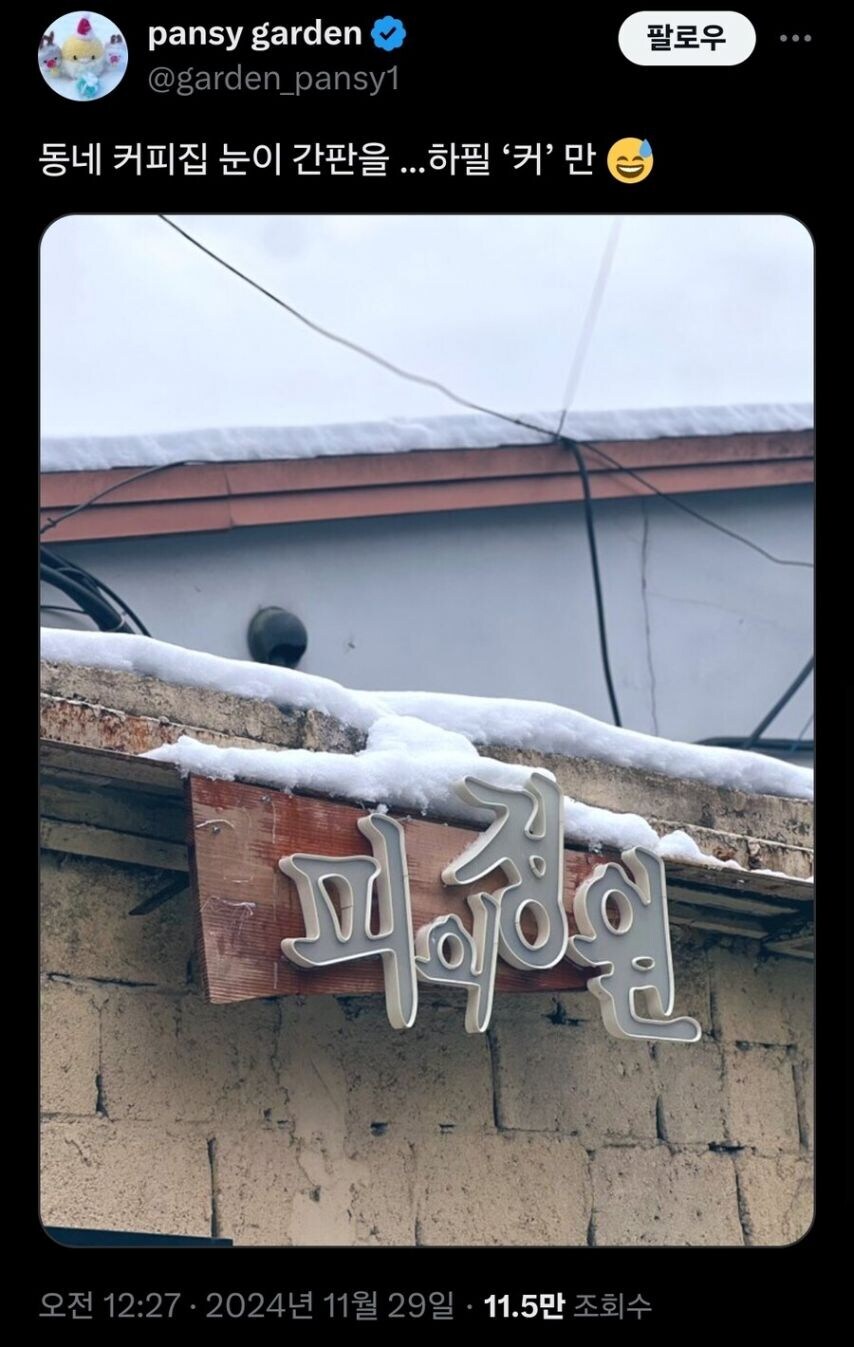 폭설에 '커'자가 떨어진 가게 간판.jpg_1.jpg