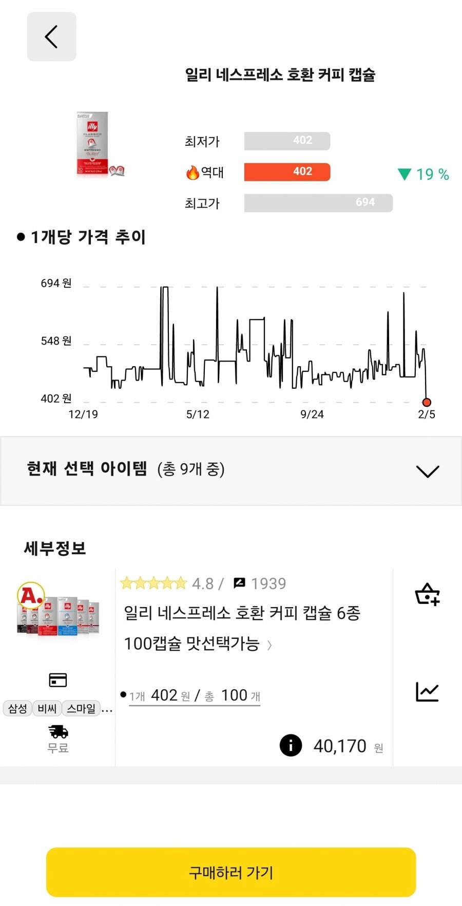 [옥션](종료)일리 네스프레소 호환100개,개당 402원(카드40,170원/무료)_1.jpg