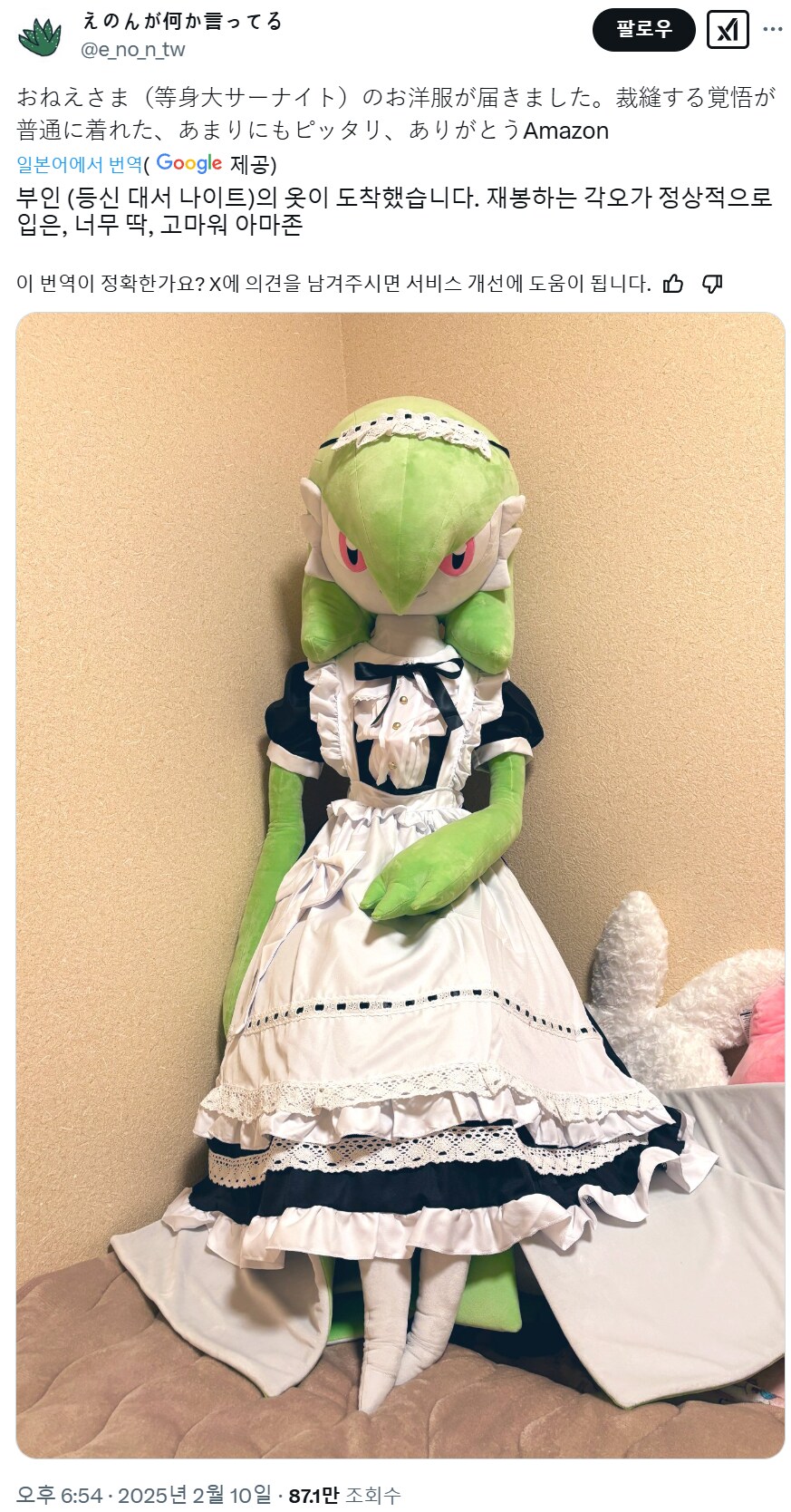 어제부터 트위터에 올라오는 160cm 가디안 인형 간증_11.png