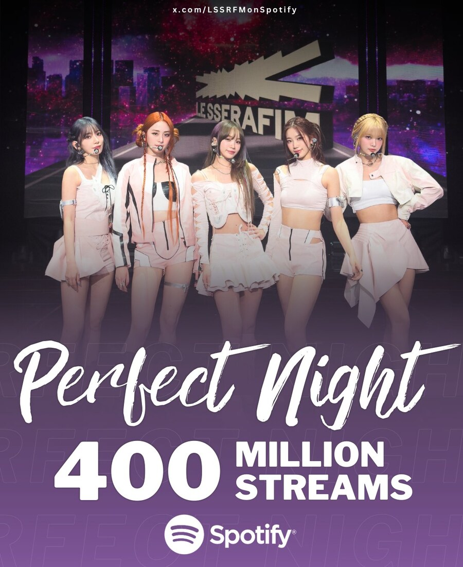 르세라핌 ‘퍼펙트 나이트’, 팀 최단 시간 스포티파이 4억 스트리밍 돌파_1.jpg