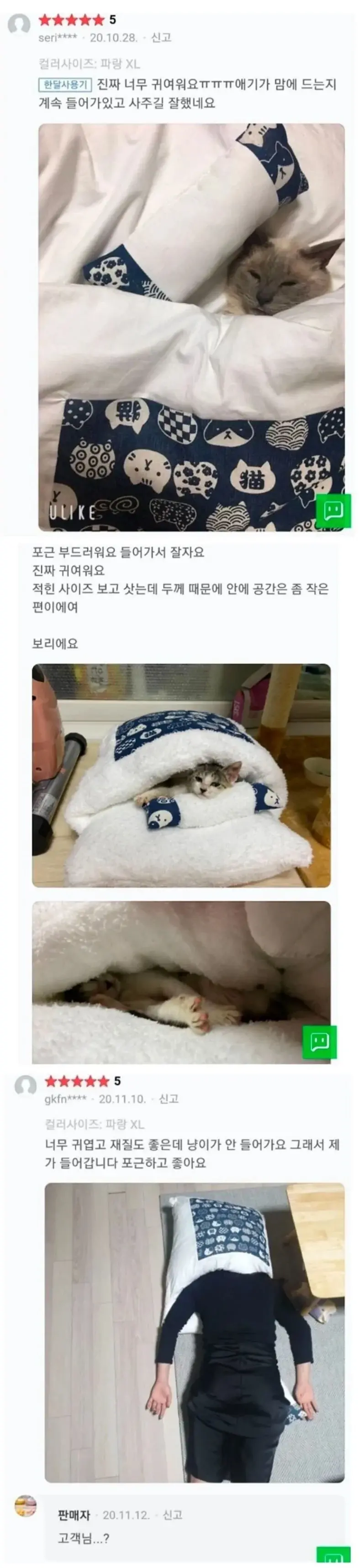 별점 5점짜리 고양이 이불 리뷰.jpg_1.webp