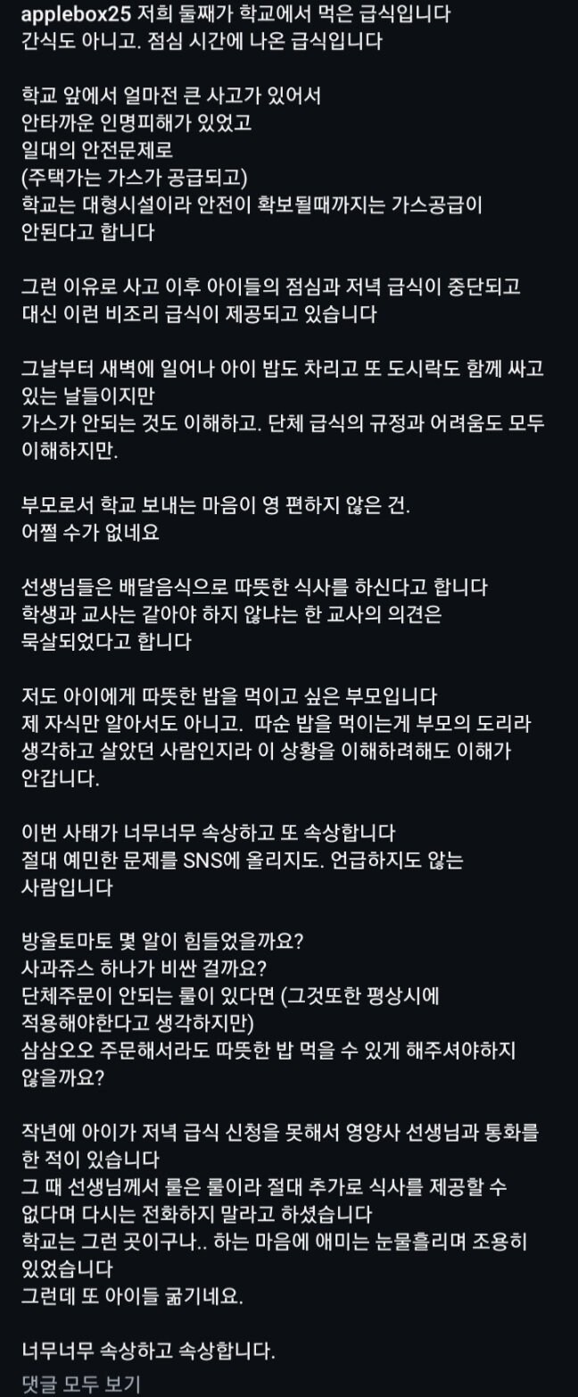 논란중인 김경화 전 아나운서 아이 비조리 급식 불만 글.jpg_2.jpg