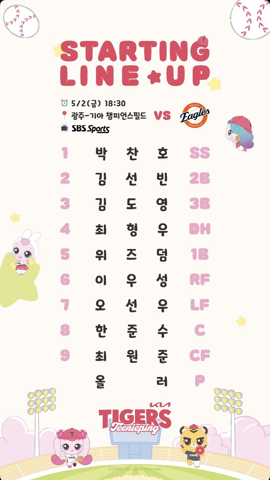 5월 2일 금 기아 vs 한화 기아 라인업_1.jpg