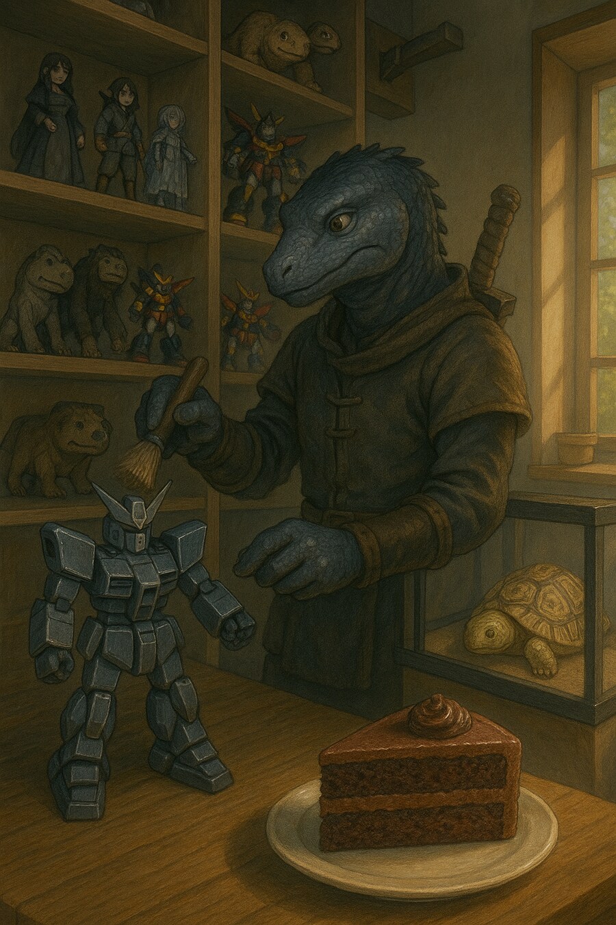 AI로 뽑아본 이구아나 수인과 애완 거북이 일상물_5.png