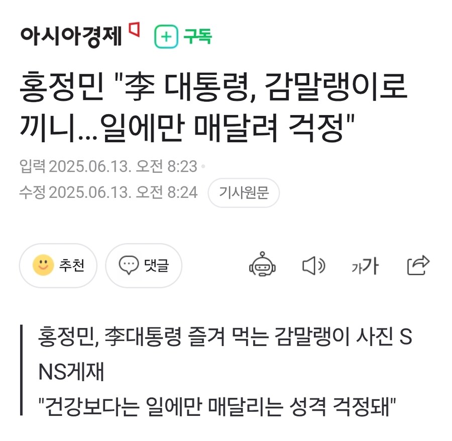 홍정민 "李 대통령, 감말랭이로 끼니…일에만 매달려 걱정"_1.jpg