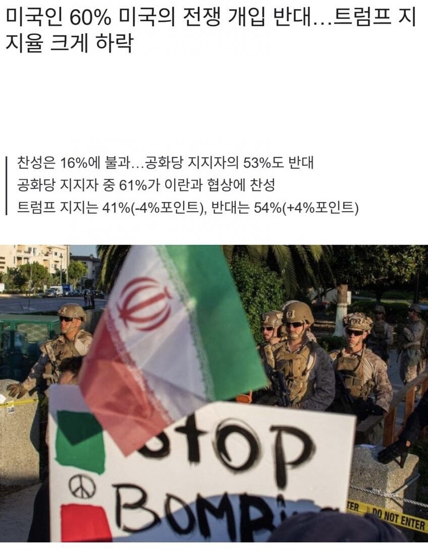 미국인 60% “미국의 전쟁 개입 반대”…트럼프 지지율 하락.jpg_1.jpg