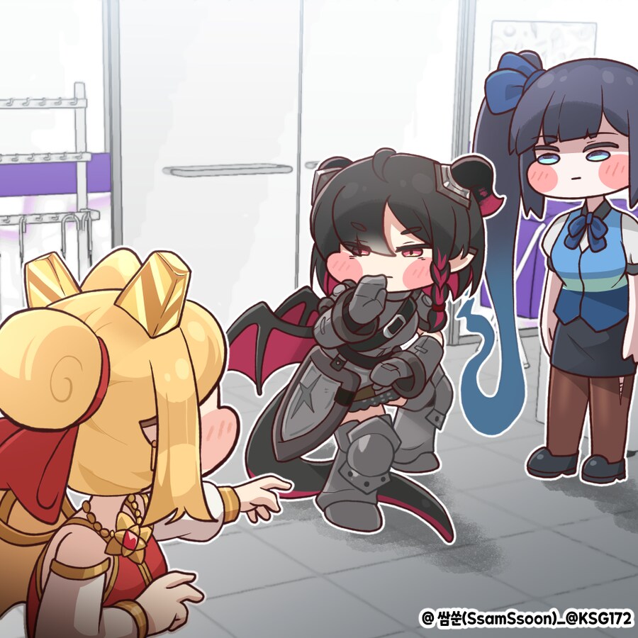 (트릭컬) 진상 손놈과 대치중인 편의점 사장과 그걸 바라보는 알바_1.png