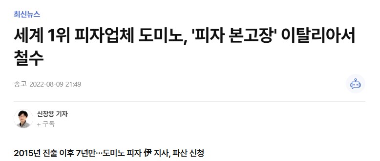 전세계 1위 피자 프랜차이즈조차 못 버티고 철수한 곳