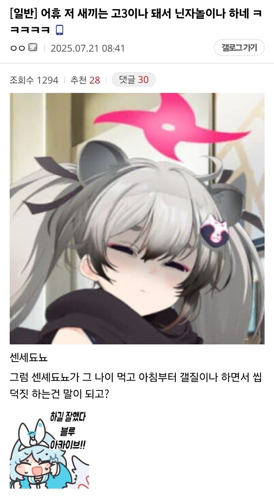 블루아카) 어휴 저 새끼는 고3이나 돼서 닌자놀이나 하네 ㅋㅋㅋㅋㅋ_1.jpg