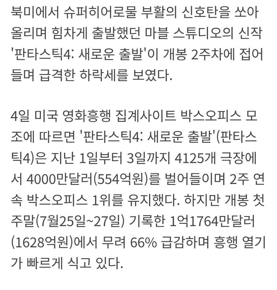 MCU)판타스틱4 국내에 이어 해외도 예상외 하락세 근황_2.jpg