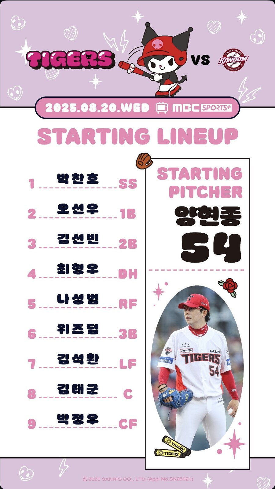 8월 20일 수 / 기아 vs 키움 / 기아 라인업_1.jpg