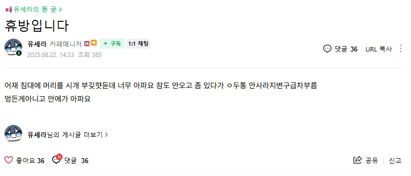 어떤 한 버튜버의 휴방사유
