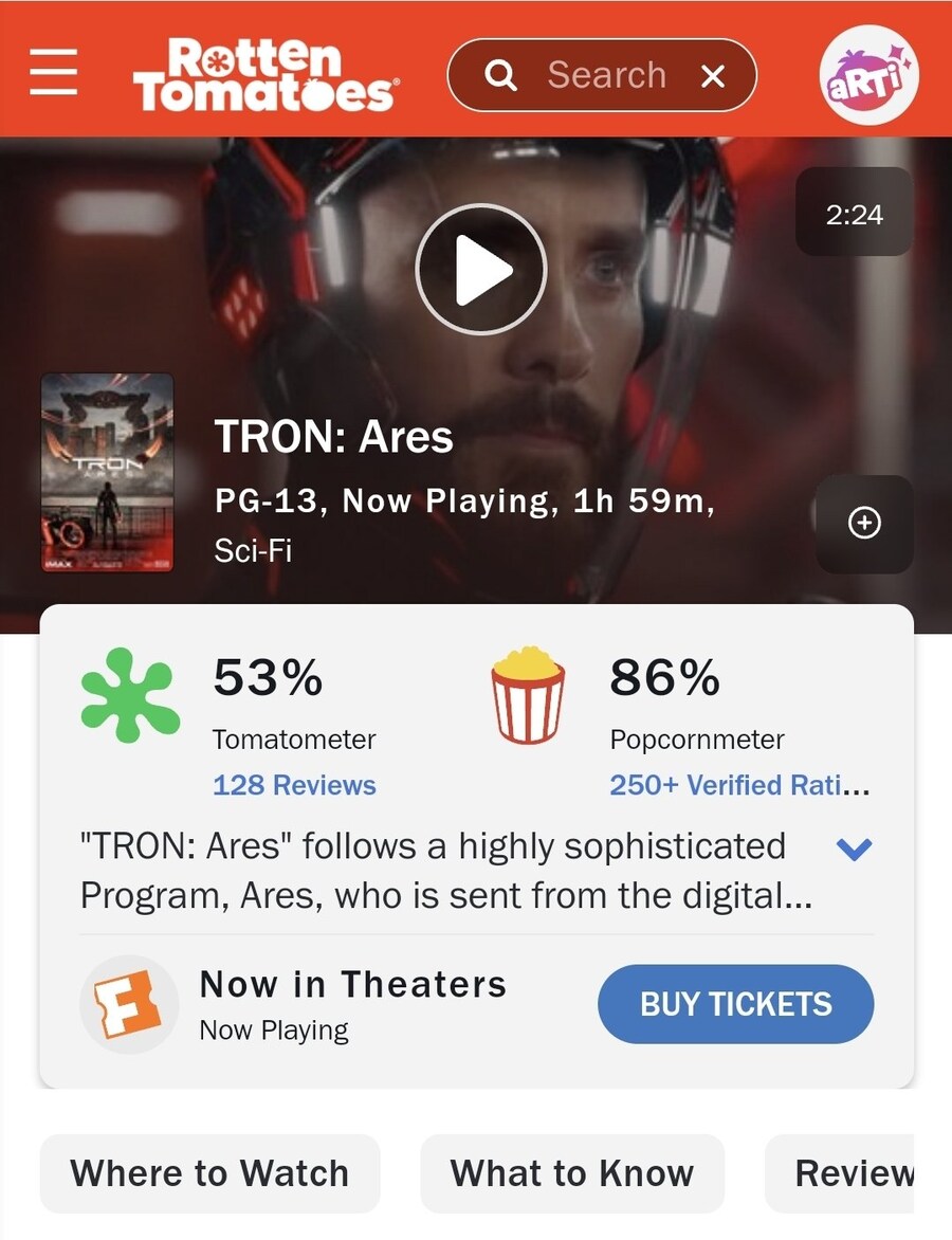 디즈니 트론 아레스 초반 팝콘 지수