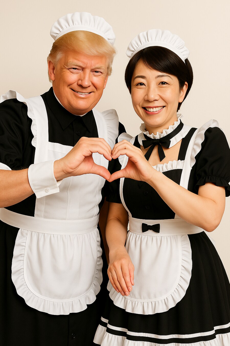 메이드복 입은 다카이치와 트럼프가 양손으로 하트만드는 짤_1.png