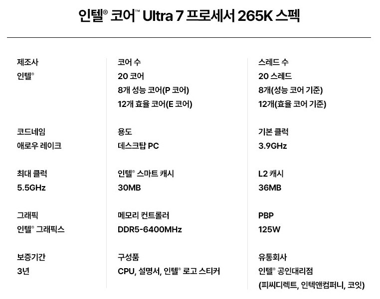 작업 및 게임용 CPU, 인텔 코어 울트라 7 프로세서 265K_5.jpg
