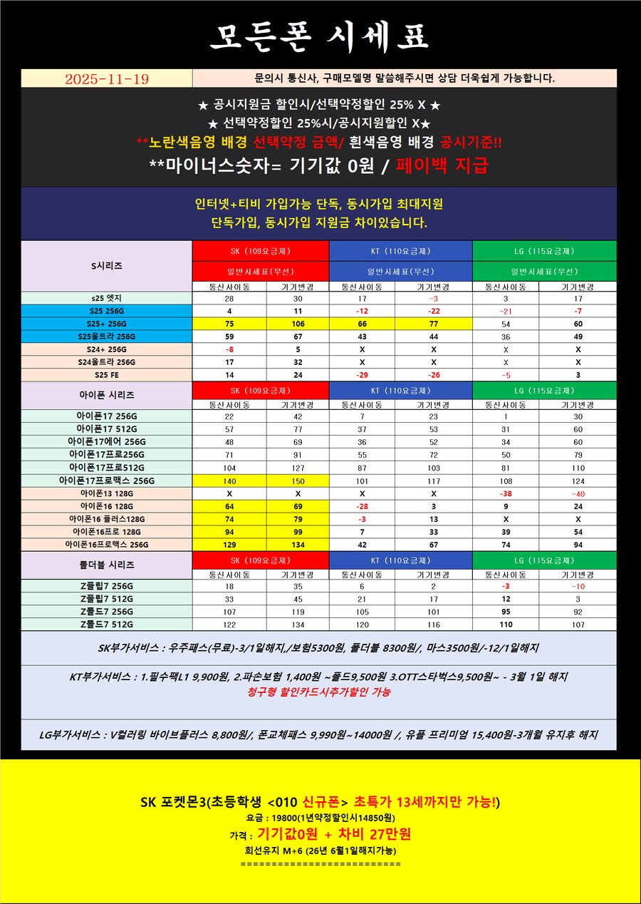 [서울] 진짜 휴대폰성지 11월 17일 시세표 차비당일지급 제휴카드x워치x_1.png