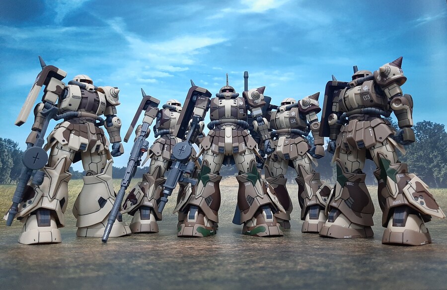 [아크릴 컬러 붓칠] 서던크로스 얼룩 자쿠 5체 모두 완료, 집합!_8.jpg