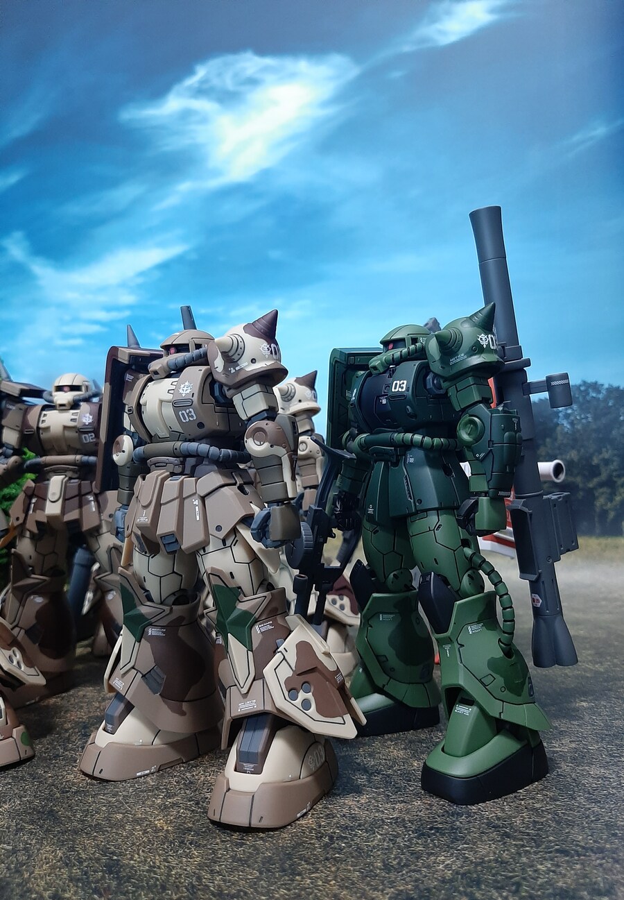 [아크릴 컬러 붓칠] 서던크로스 얼룩 자쿠 5체 모두 완료, 집합!_15.jpg