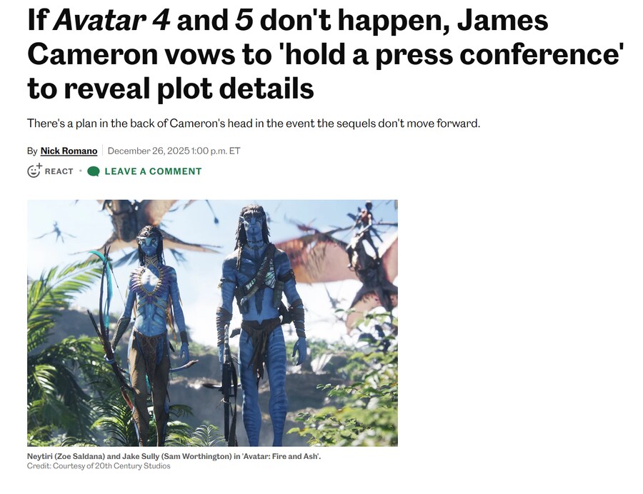 아바타 4&5편이 제작 안되면 결말 공개 기자회견 열릴 예정_1.png