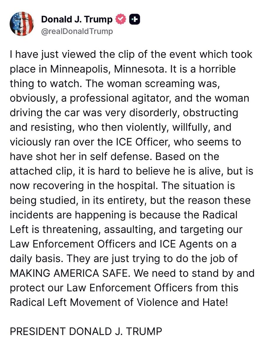 약혐)주의) 트럼프 "이민국 총격에 30대 여성 사망은 정당행위"_1.jpg