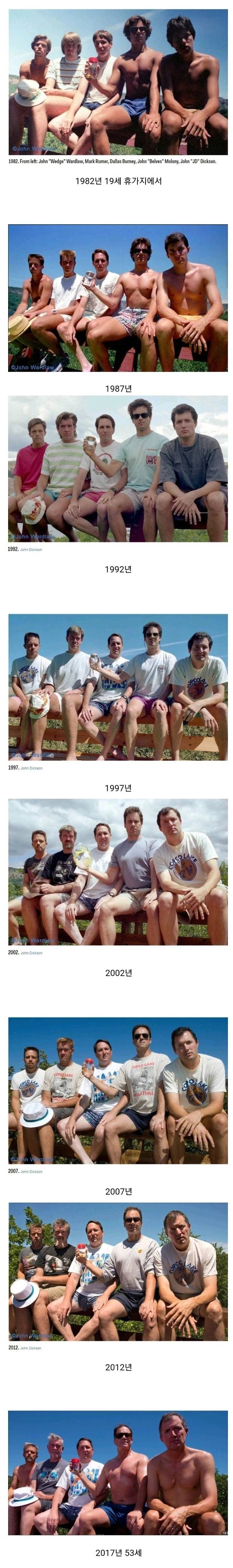 다섯 명의 친구가 5년마다 35년 간 찍은 사진_1.webp