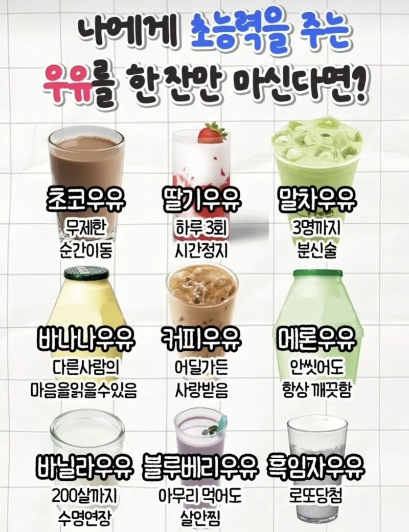 나에게 초능력 주는 우유 한잔만 고른다면?_1.webp