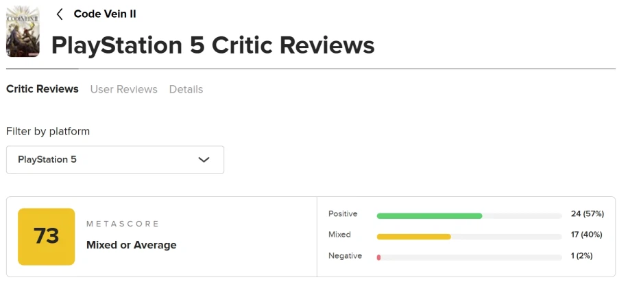 코드 베인 II 메타크리틱, 오픈크리틱 등재_2.webp
