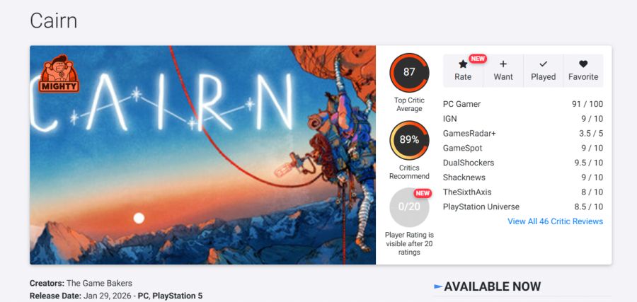 케언 (Cairn) 런칭 트레일러, 오픈크리틱 평점_1.png